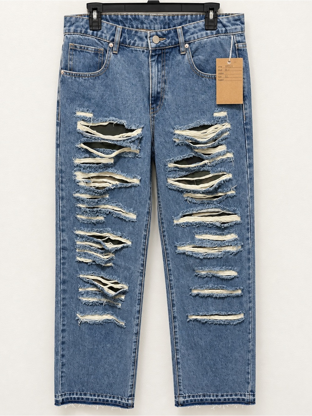 High-Rise Distressed Straight Jeans - Blue